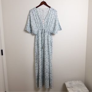 World market tie dye boho maxi v neck tassel drawstring dress size l/xl